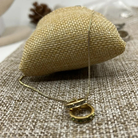 💎 Vintage Italian 18" 925 Silver Gold Necklace - Italy, Double Ring Pendant - Picture 4 of 9